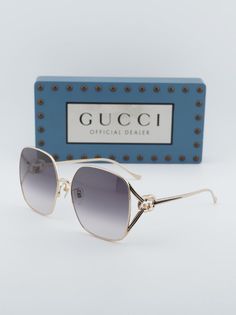 Gucci GG1323S 001 Square Sunglasses - Gold / Grey